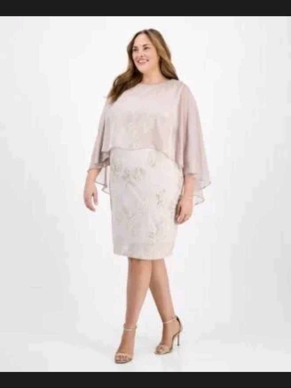 SLNY Sally Lou Sheath Dress High-Low Metallic Capelet Floral NWT 20W Pale Blush